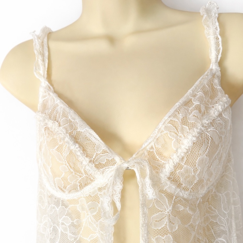 Victoria’s Secret Lace Babydoll Chemise Y2K Sheer Lingerie Cream  Medium - Picture 4 of 7